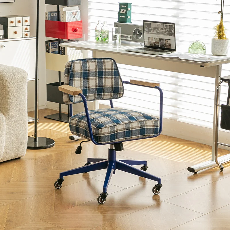 Contemporary Retro Aluminum Alloy, Stainless Steel Fabric Rounded Adjustable Height Swivel Desk Chair With Armrests & Wheels For Home Office And Bedroom