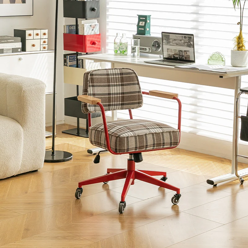 Contemporary Retro Aluminum Alloy, Stainless Steel Fabric Rounded Adjustable Height Swivel Desk Chair With Armrests & Wheels For Home Office And Bedroom