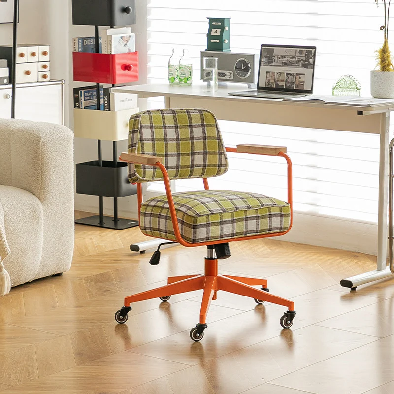Contemporary Retro Aluminum Alloy, Stainless Steel Fabric Rounded Adjustable Height Swivel Desk Chair With Armrests & Wheels For Home Office And Bedroom