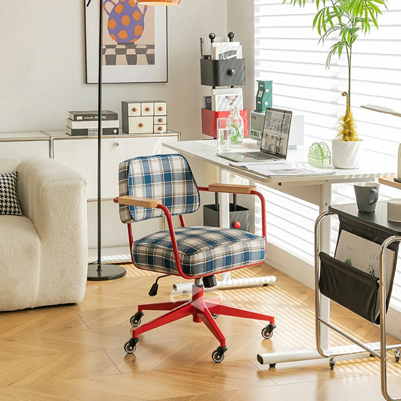 Contemporary Retro Aluminum Alloy, Stainless Steel Fabric Rounded Adjustable Height Swivel Desk Chair With Armrests & Wheels For Home Office And Bedroom