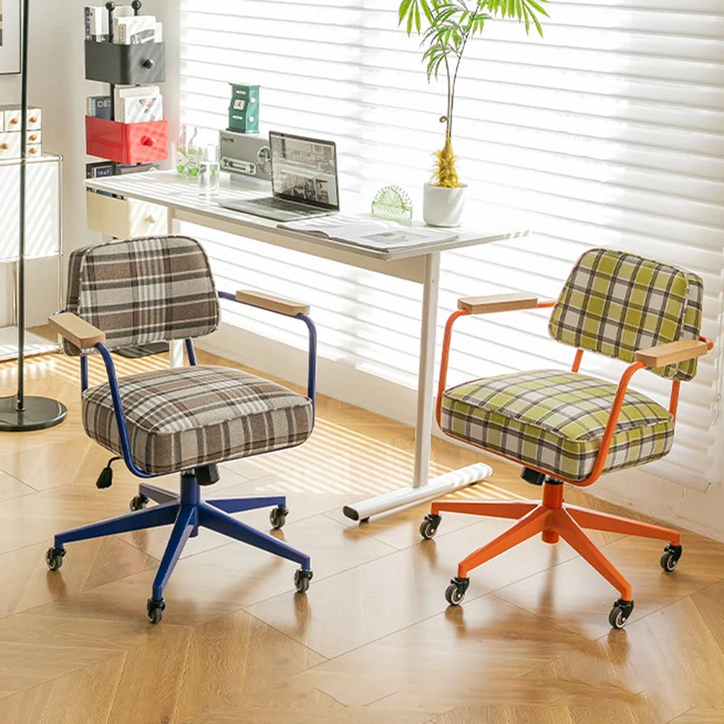 Contemporary Retro Aluminum Alloy, Stainless Steel Fabric Rounded Adjustable Height Swivel Desk Chair With Armrests & Wheels For Home Office And Bedroom