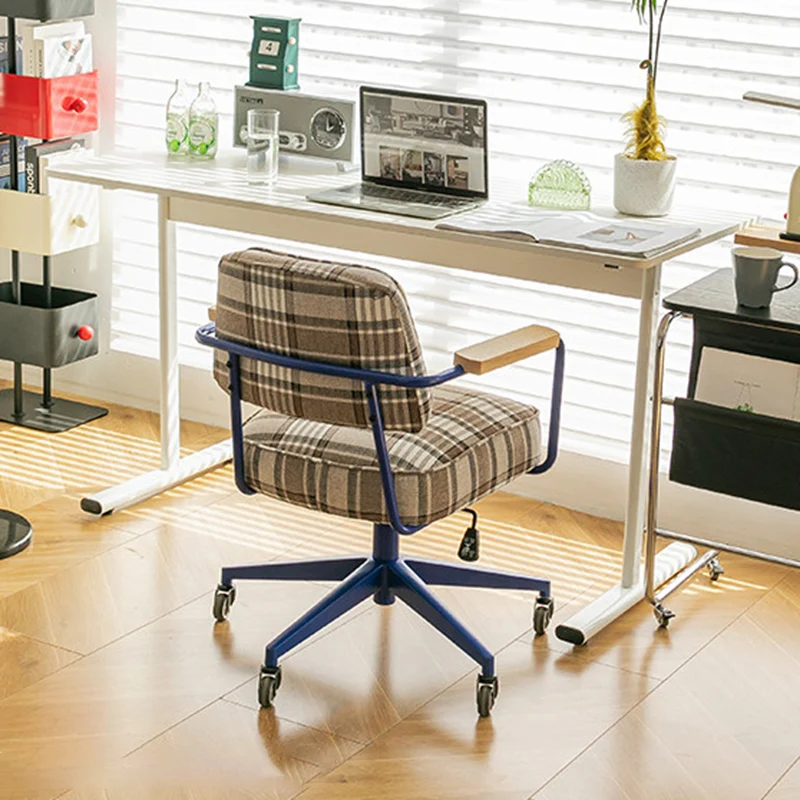 Contemporary Retro Aluminum Alloy, Stainless Steel Fabric Rounded Adjustable Height Swivel Desk Chair With Armrests & Wheels For Home Office And Bedroom