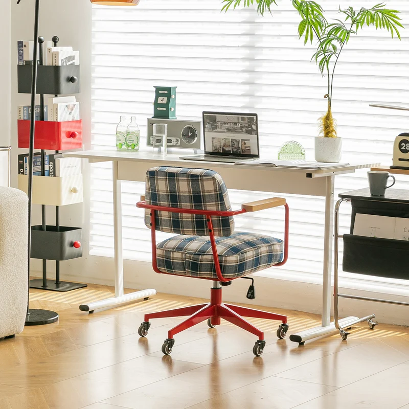 Contemporary Retro Aluminum Alloy, Stainless Steel Fabric Rounded Adjustable Height Swivel Desk Chair With Armrests & Wheels For Home Office And Bedroom