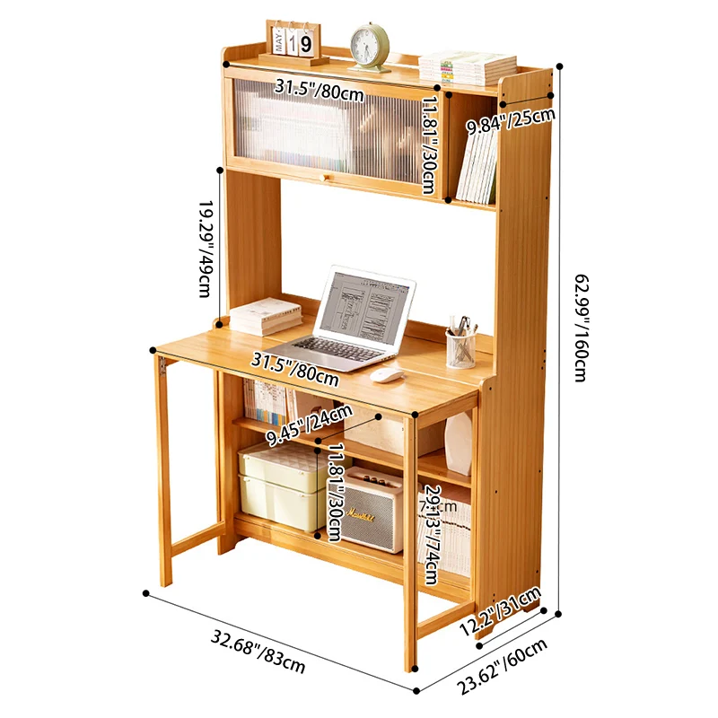 Traditional Vintage Bamboo MDF Acrylic Foldable Rectangular Kids Study Desk Chair Set With 4-Tier For Living Room