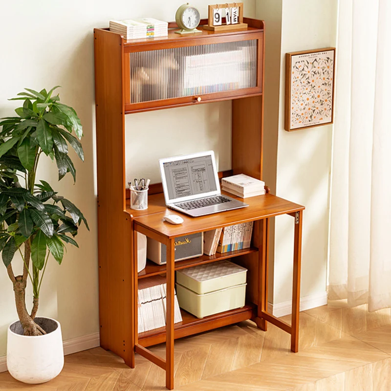 Traditional Vintage Bamboo MDF Acrylic Foldable Rectangular Kids Study Desk Chair Set With 4-Tier For Living Room