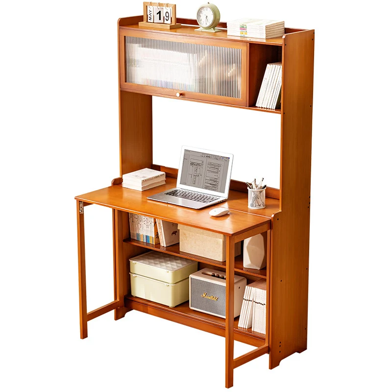 Traditional Vintage Bamboo MDF Acrylic Foldable Rectangular Kids Study Desk Chair Set With 4-Tier For Living Room