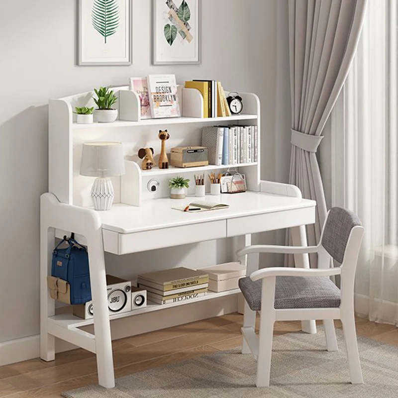 Modern Minimalist Wood Veneer Plywood Rounded Trapezoid Rectangular Kids Study Desk With 2 Drawers For Living Room