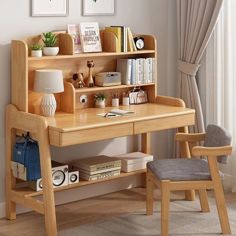 Modern Minimalist Wood Veneer Plywood Rounded Trapezoid Rectangular Kids Study Desk With 2 Drawers For Living Room