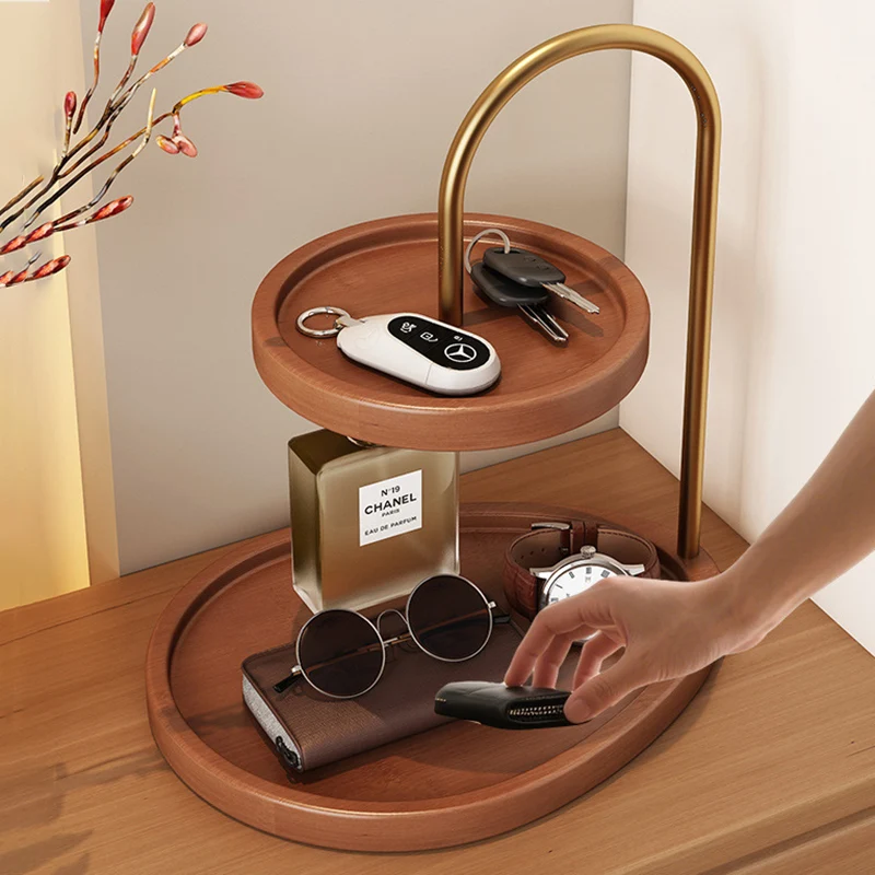 Modern Minimalist Bamboo & Metal Oval Table Storage Shelf 2-Tier Organizer For Entryway & Bedroom