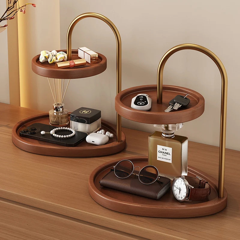 Modern Minimalist Bamboo & Metal Oval Table Storage Shelf 2-Tier Organizer For Entryway & Bedroom