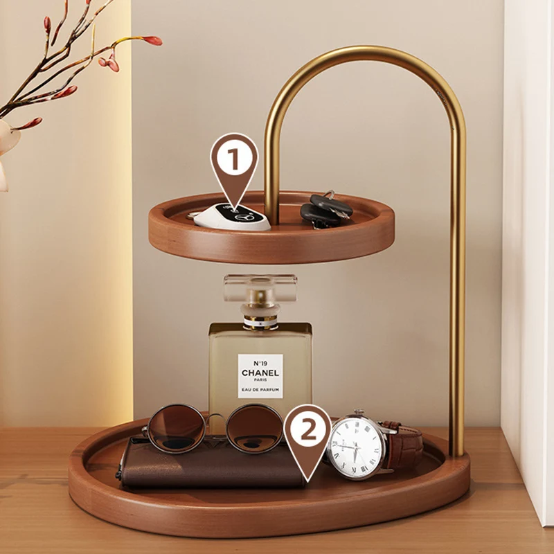 Modern Minimalist Bamboo & Metal Oval Table Storage Shelf 2-Tier Organizer For Entryway & Bedroom