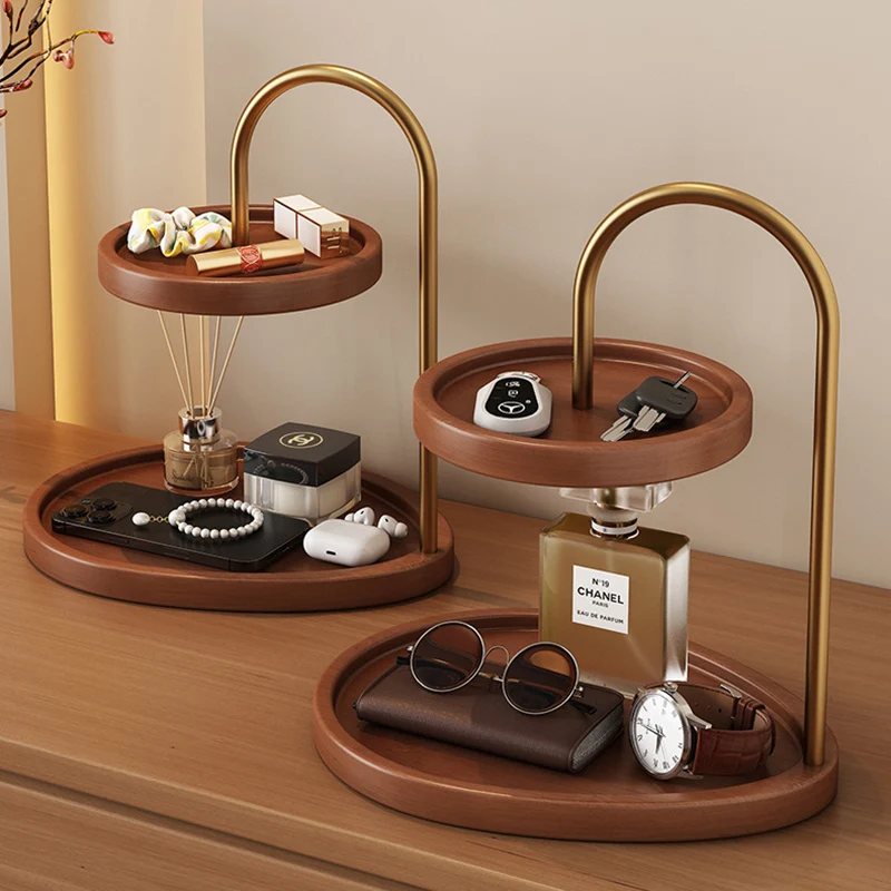 Modern Minimalist Bamboo & Metal Oval Table Storage Shelf 2-Tier Organizer For Entryway & Bedroom