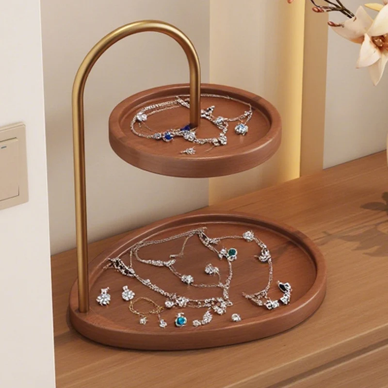 Modern Minimalist Bamboo & Metal Oval Table Storage Shelf 2-Tier Organizer For Entryway & Bedroom