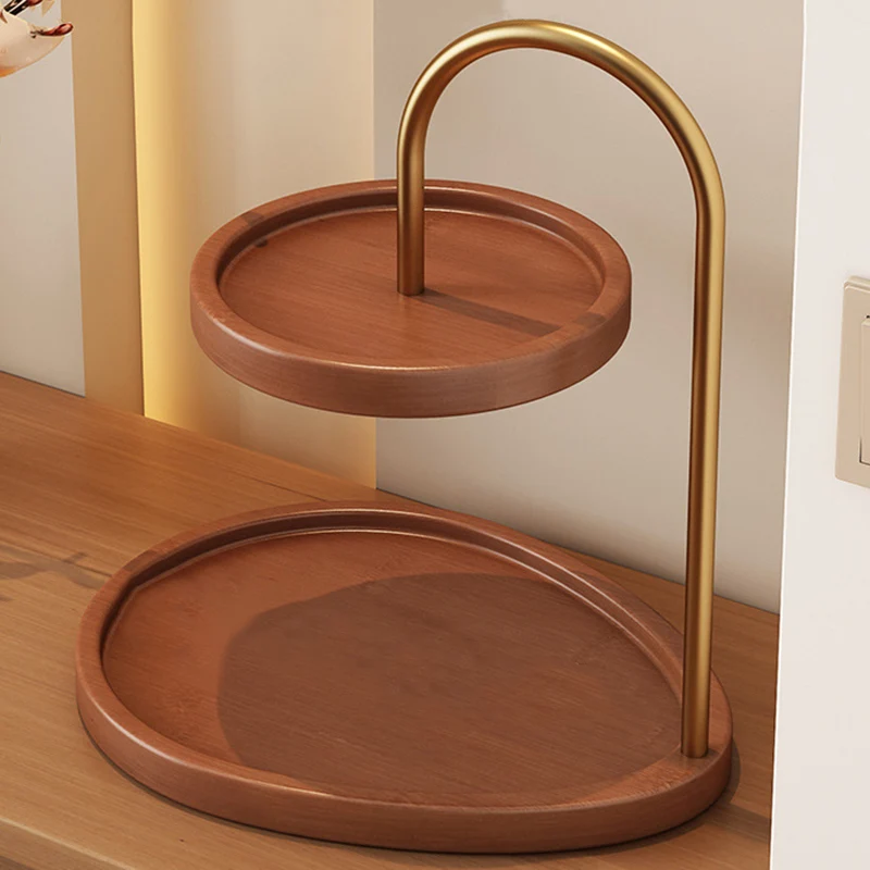Modern Minimalist Bamboo & Metal Oval Table Storage Shelf 2-Tier Organizer For Entryway & Bedroom