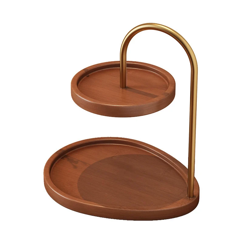 Modern Minimalist Bamboo & Metal Oval Table Storage Shelf 2-Tier Organizer For Entryway & Bedroom