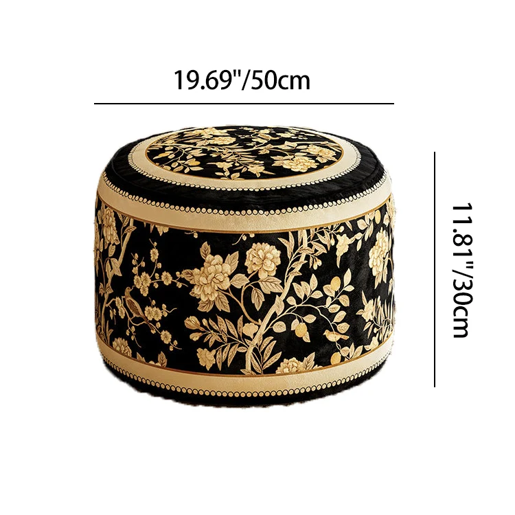 Traditional Rustic Short Plush Velvet EPP Cylindrical Lightweight Removable Cover Low Stool Backless Armless For Living Room & Bedroom