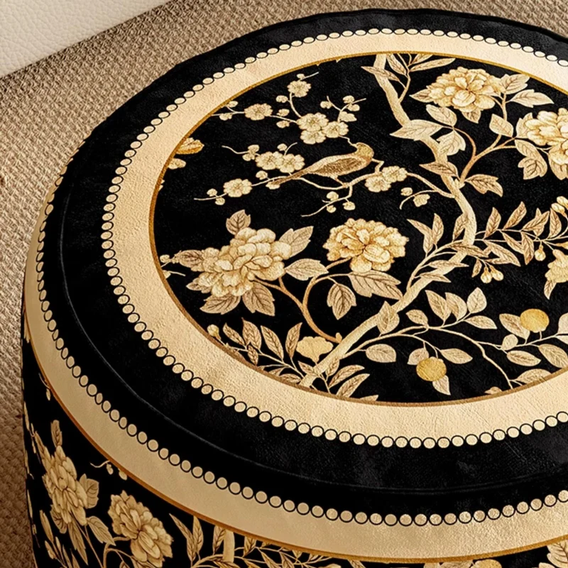 Traditional Rustic Short Plush Velvet EPP Cylindrical Lightweight Removable Cover Low Stool Backless Armless For Living Room & Bedroom