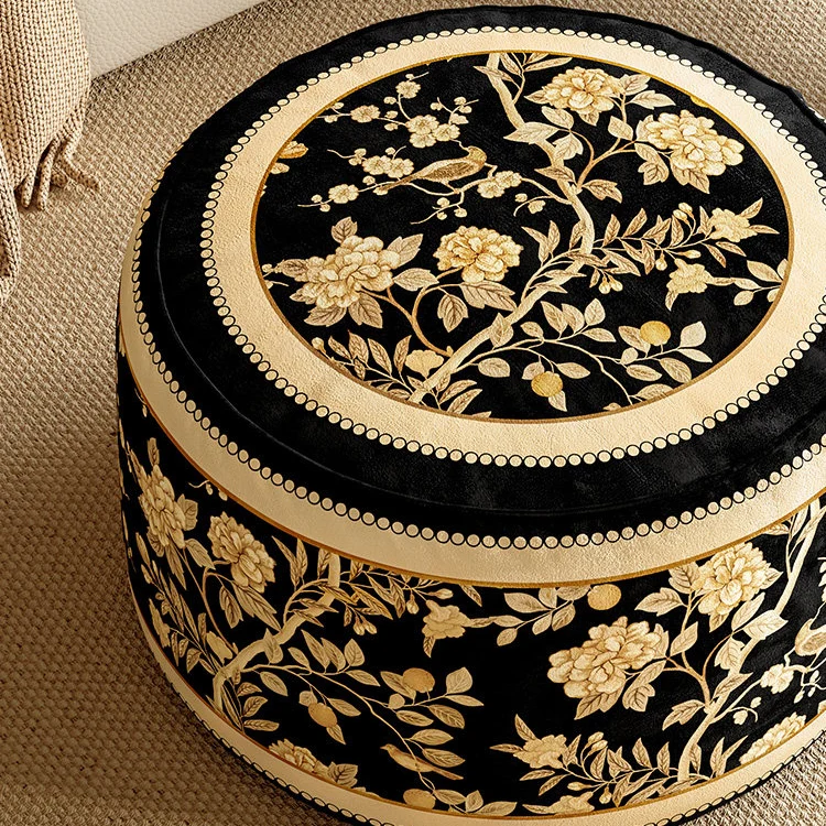 Traditional Rustic Short Plush Velvet EPP Cylindrical Lightweight Removable Cover Low Stool Backless Armless For Living Room & Bedroom