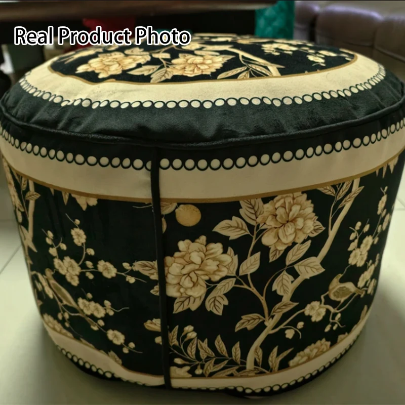 Traditional Rustic Short Plush Velvet EPP Cylindrical Lightweight Removable Cover Low Stool Backless Armless For Living Room & Bedroom