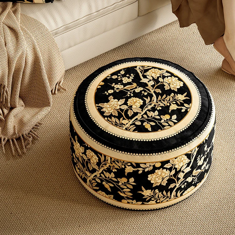 Traditional Rustic Short Plush Velvet EPP Cylindrical Lightweight Removable Cover Low Stool Backless Armless For Living Room & Bedroom