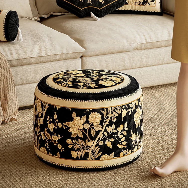 Traditional Rustic Short Plush Velvet EPP Cylindrical Lightweight Removable Cover Low Stool Backless Armless For Living Room & Bedroom