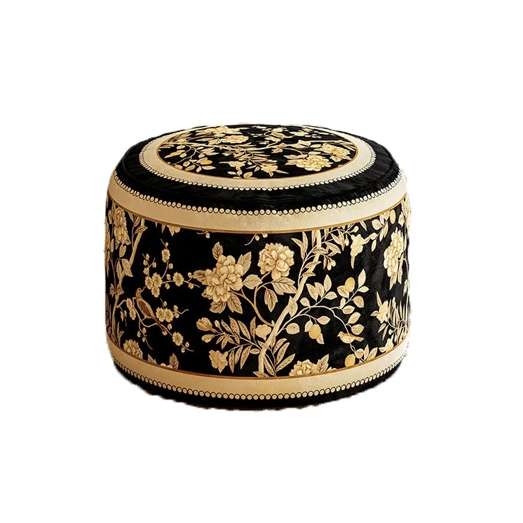 Traditional Rustic Short Plush Velvet EPP Cylindrical Lightweight Removable Cover Low Stool Backless Armless For Living Room & Bedroom