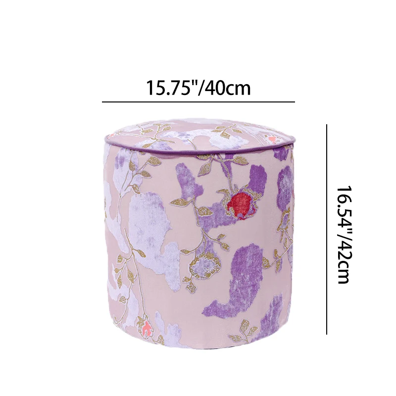 Traditional Chinese Polyester Fiber Solid Wood Sponge Cylindrical Low Stool Backless Armless For Living Room & Bedroom