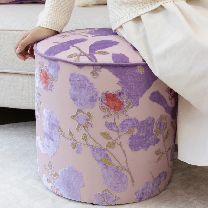 Traditional Chinese Polyester Fiber Solid Wood Sponge Cylindrical Low Stool Backless Armless For Living Room & Bedroom