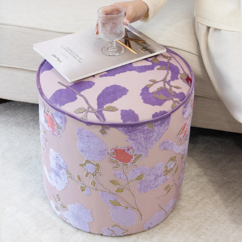 Traditional Chinese Polyester Fiber Solid Wood Sponge Cylindrical Low Stool Backless Armless For Living Room & Bedroom