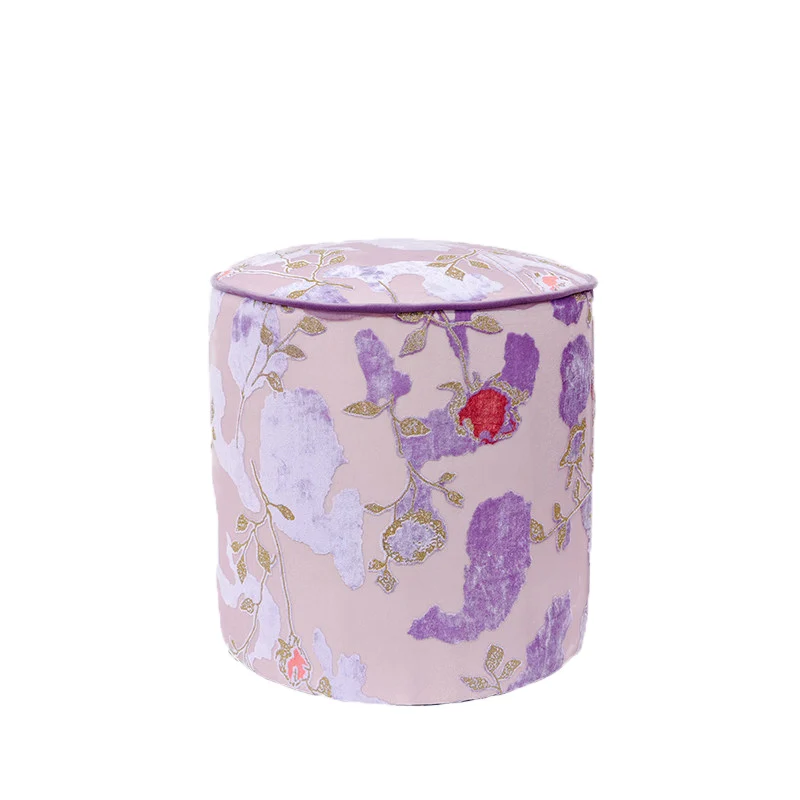 Traditional Chinese Polyester Fiber Solid Wood Sponge Cylindrical Low Stool Backless Armless For Living Room & Bedroom