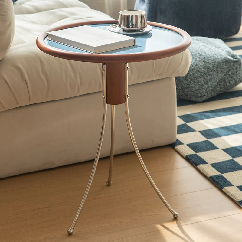 Modern Minimalist Cherry Wood Plywood Stainless Steel Jellyfish-Shaped End Table 1-Tier For Living Room