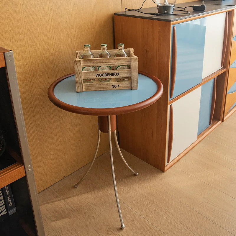 Modern Minimalist Cherry Wood Plywood Stainless Steel Jellyfish-Shaped End Table 1-Tier For Living Room