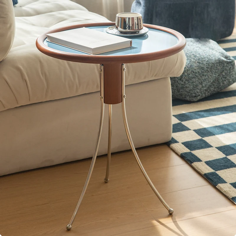 Modern Minimalist Cherry Wood Plywood Stainless Steel Jellyfish-Shaped End Table 1-Tier For Living Room