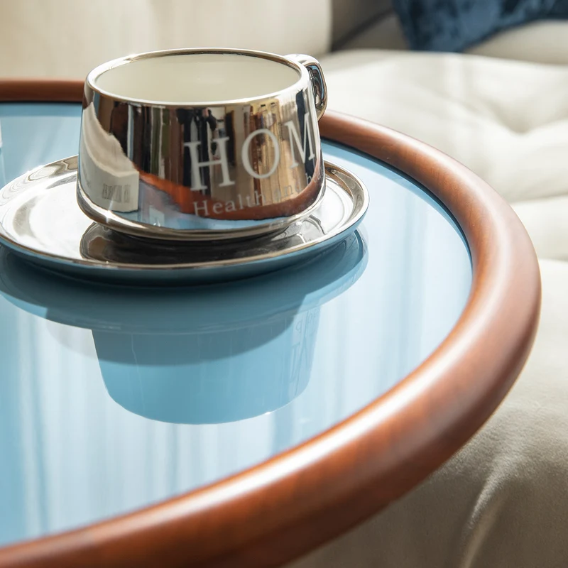 Modern Minimalist Cherry Wood Plywood Stainless Steel Jellyfish-Shaped End Table 1-Tier For Living Room