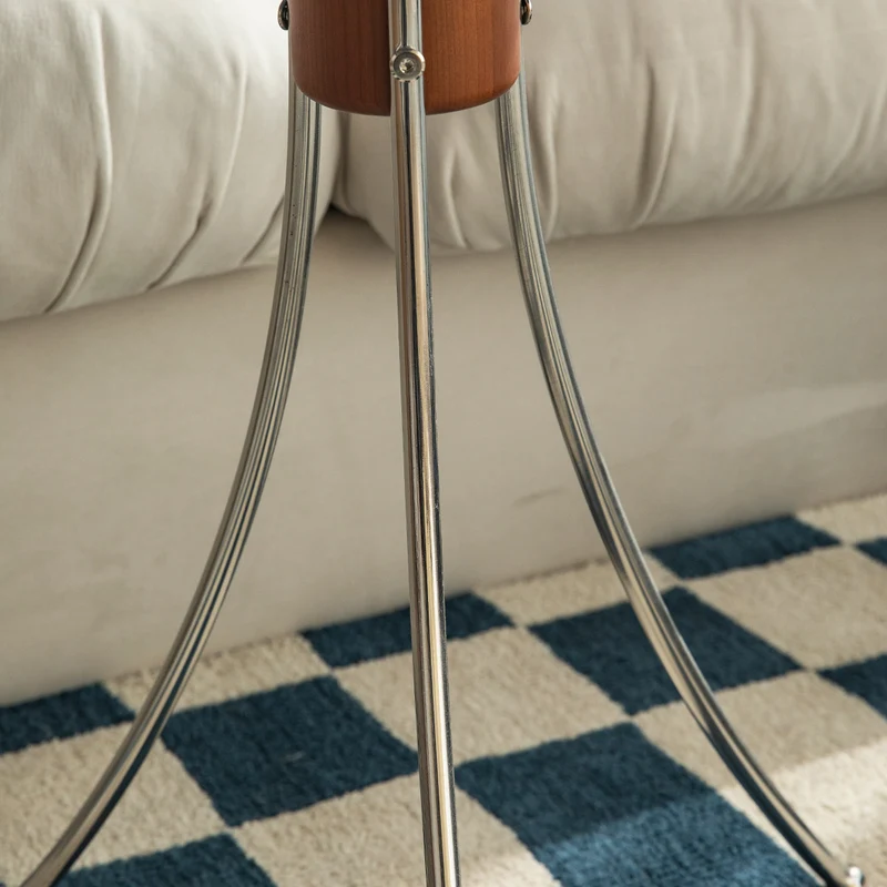 Modern Minimalist Cherry Wood Plywood Stainless Steel Jellyfish-Shaped End Table 1-Tier For Living Room