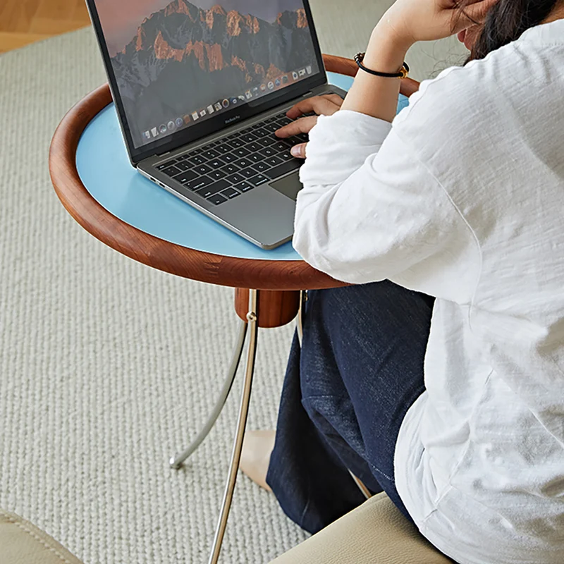 Modern Minimalist Cherry Wood Plywood Stainless Steel Jellyfish-Shaped End Table 1-Tier For Living Room