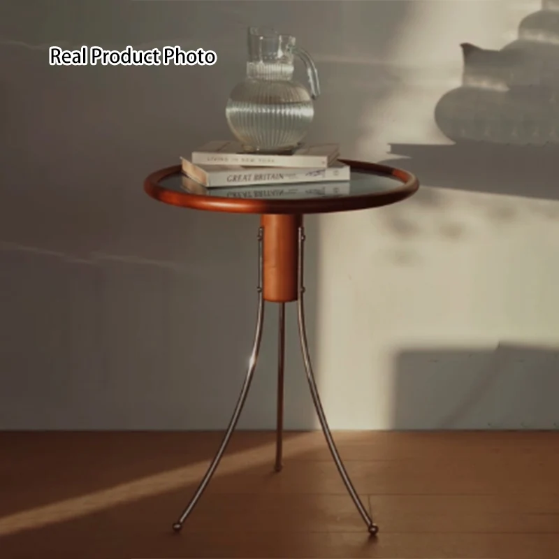 Modern Minimalist Cherry Wood Plywood Stainless Steel Jellyfish-Shaped End Table 1-Tier For Living Room