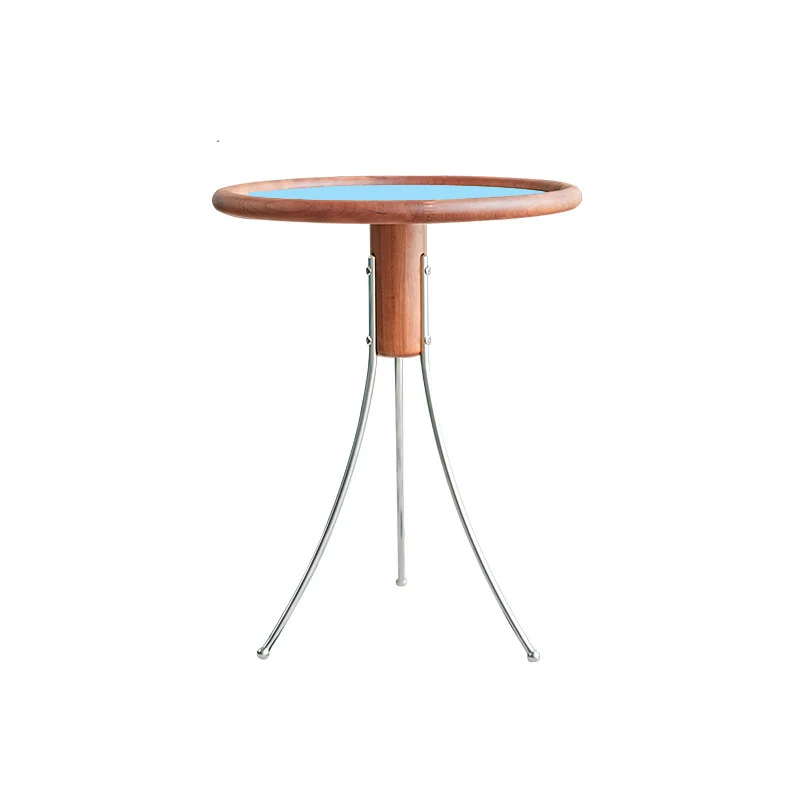 Modern Minimalist Cherry Wood Plywood Stainless Steel Jellyfish-Shaped End Table 1-Tier For Living Room