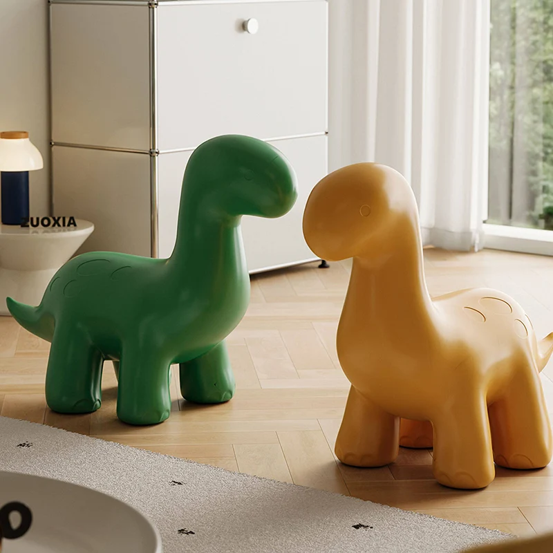Modern Art Deco PE Plastic Cartoon Dinosaur Anti-Tip Design Kids Low Stool Backless Armless For Entryway & Hallway