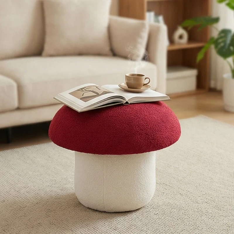 Modern Art Deco Velvet Fabric Molded Cotton Metal Mushroom Kids Low Stool Backless Armless For Entryway & Hallway