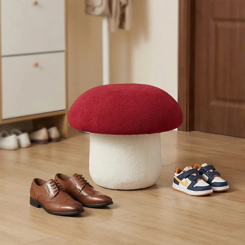 Modern Art Deco Velvet Fabric Molded Cotton Metal Mushroom Kids Low Stool Backless Armless For Entryway & Hallway