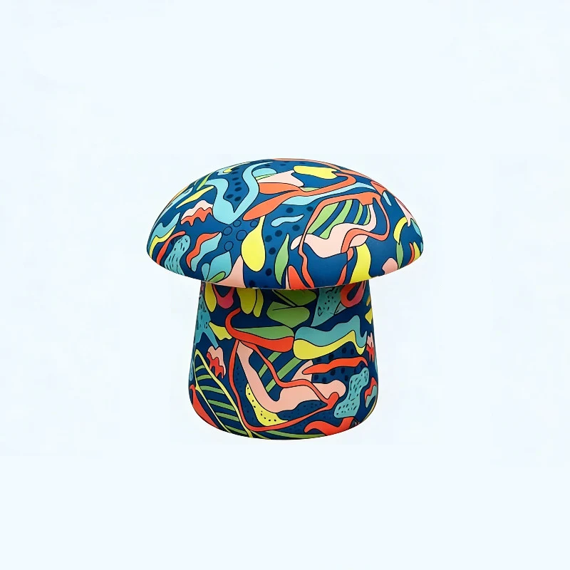 Modern Art Deco Velvet Fabric Molded Cotton Metal Mushroom Kids Low Stool Backless Armless For Entryway & Hallway