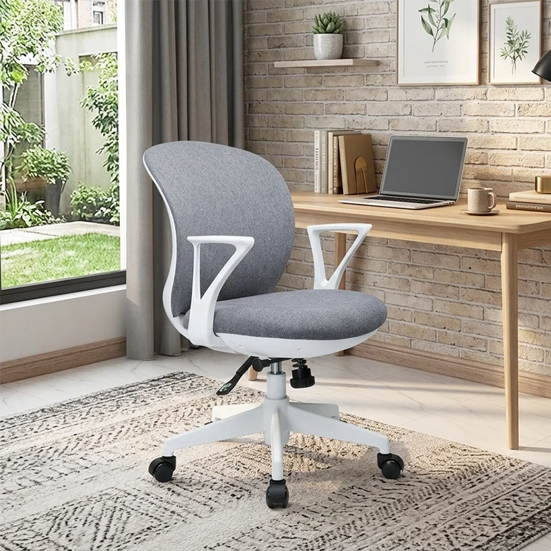 Modern Minimalist Curved PP Fiberglass Mesh Fabric Plywood Nylon Height-Adjustable Swivel Desk Chair Backrest Armrest For Home Office