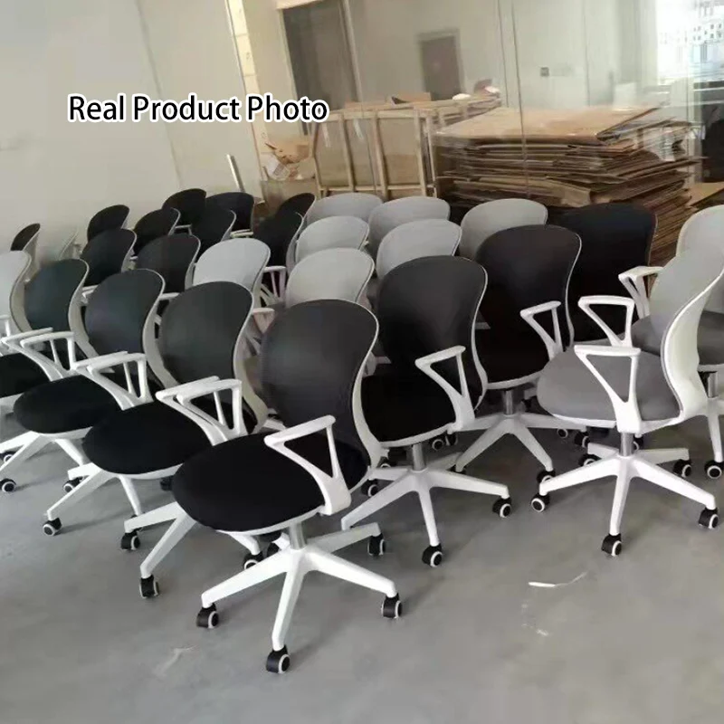 Modern Minimalist Curved PP Fiberglass Mesh Fabric Plywood Nylon Height-Adjustable Swivel Desk Chair Backrest Armrest For Home Office