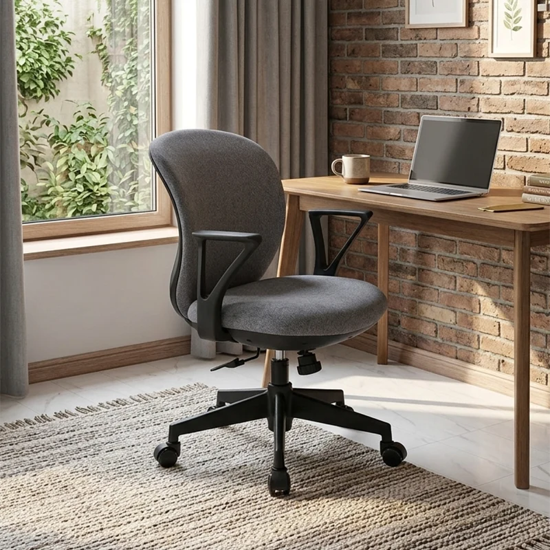 Modern Minimalist Curved PP Fiberglass Mesh Fabric Plywood Nylon Height-Adjustable Swivel Desk Chair Backrest Armrest For Home Office