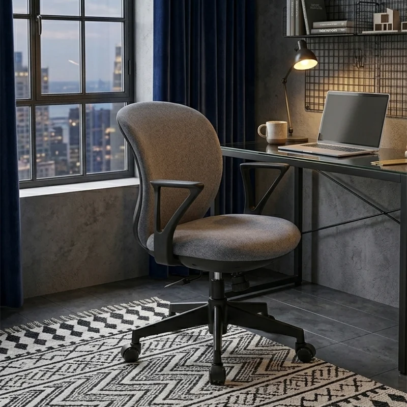 Modern Minimalist Curved PP Fiberglass Mesh Fabric Plywood Nylon Height-Adjustable Swivel Desk Chair Backrest Armrest For Home Office