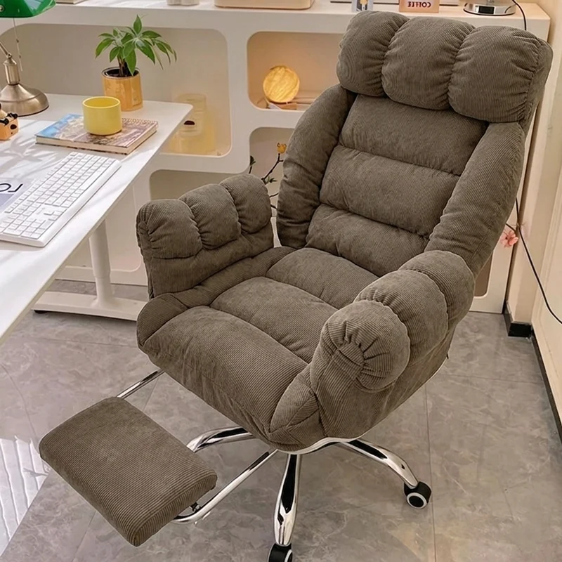 Modern Minimalist Rectangular Corduroy Stainless Steel Adjustable Swivel Desk Chair Backrest Armrest For Home Office