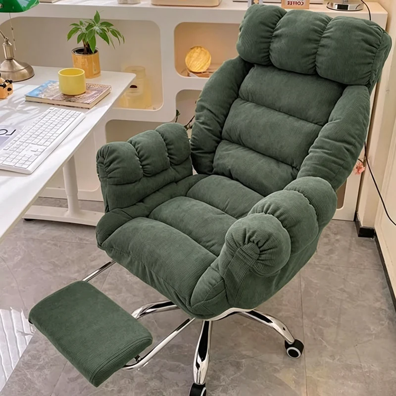 Modern Minimalist Rectangular Corduroy Stainless Steel Adjustable Swivel Desk Chair Backrest Armrest For Home Office