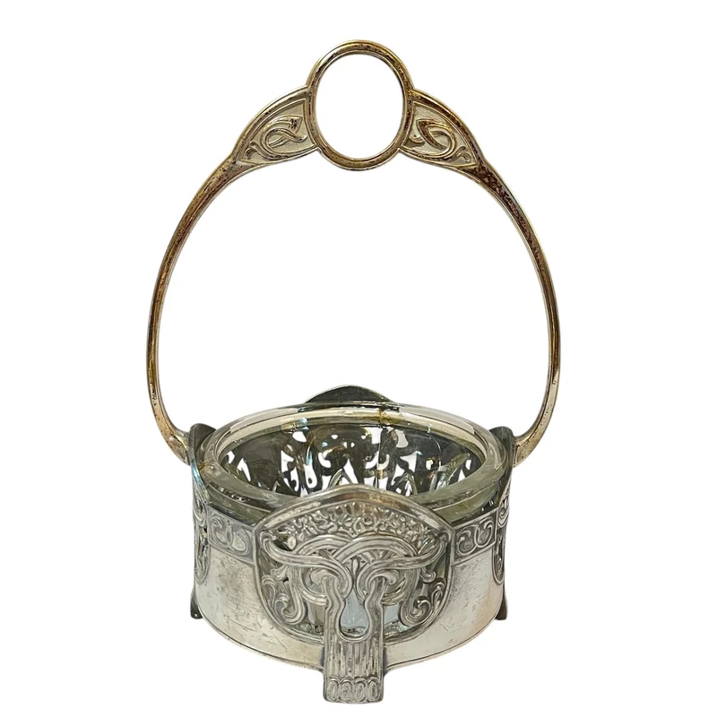 WMF German pewter and glass basket in Art Nouveau style