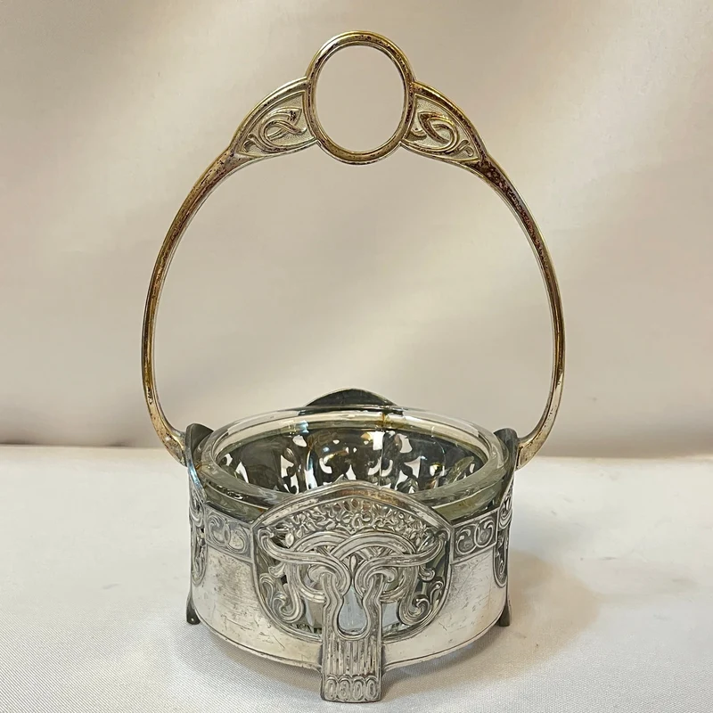 WMF German pewter and glass basket in Art Nouveau style